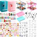 220 Pcs Dollhouse Refrigerator Mini Fridge Toy with Mini Dining Car Miniature Food Drinks Dollhouse Kitchen Furniture Food Toys Dollhouse Miniatures Kitchen Bottles Desserts Decorations