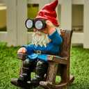 Solar Garden Gnome Statues Resin Gnome Figurines Sitting on Rocking Chair Outdoor Telescope Gnome Gifts for Yard, Patio Decor Gift