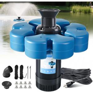 RELIY Pond Fountain Aerator, 1HP 110V 15000 GPH Fountain Pump, Fully Automatic Powerful Lake Floating Fountain, 100 FT Power Cord, 2x100 FT Traction Rope, Pond Fountains For Large Ponds (Black)