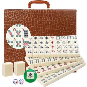 Mahjong Set,Chinese Mahjong Game Set with Carrying Travel Case, 1.5'' Large 146 Tiles with Arabic Numerals, 2 Dice and a Wind Indicator,Mah Jongg Set