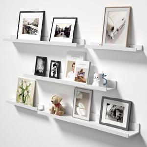 Lyeasw White Floating Shelves for Wall 36 Inch Long, Set of 5 Tiered-Depth Wall Shelves, Picture Ledge Shelf for Living Room, BedroomKitchen, Office, Bathroom, Nursery