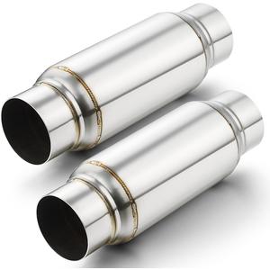 A-KARCK Exhaust Resonator 3" Inlet, 3" Inlet 3" Outlet 12" Overall Length Muffler Resonator Stainless Steel Polished Deep Tone Clear Up Rasp 2 Pack