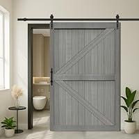 S&Z tophand 54 in. x 84 in. Light Gray British Brace Knotty Barn Door with 10FT Sliding Door Hardware Kit/Double Sided Door Handle/Solid Wood/Sliding Door/Double Surfaces/Simple Assembly is Required