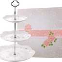 BonNoces 3-Tier Porcelain Cupcake Stand Serving Tray - White Embossed Elegant Dessert Cake Stand - Pastry Serving Stand for Tea Party, Wedding and Birthday