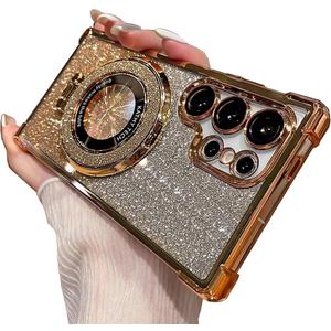 for Samsung Galaxy S26 Ultra Glitter Case with Magnetic Ring Stand, [Compatible with MagSafe] Glitter Shockproof Kickstand Camera Protector Girls Woman Soft Cover for Galaxy S26 Ultra, Gold