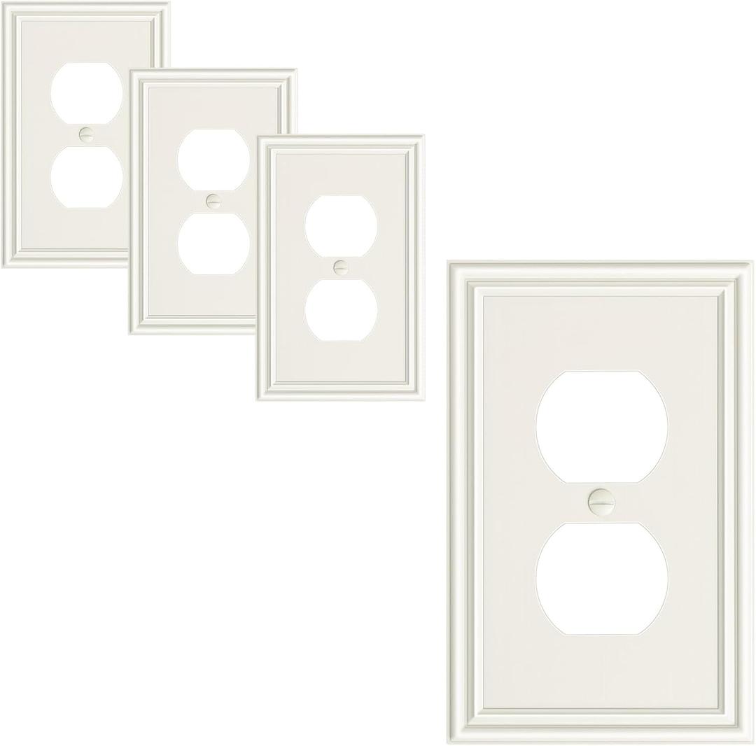 4-Pack Duplex Outlet Cover, Durable Solid Zinc Alloy Decorative Switch Plates and Outlet Covers, Light Almond Wall Plates for Electrical Outlets, 1 Gang Receptacle Cover, Corrosion Resistant