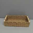 CubesLand Paper Rope Scalloped Edge Toilet Paper Storage Basket, Small Living Room, Bedroom Decor Baskets for Over Toilet Storage Shelf, End Table, Shelves and More, with 2 Wooden Handle, Neutral (M - 14"L x 6.3"W x 3.9"H)