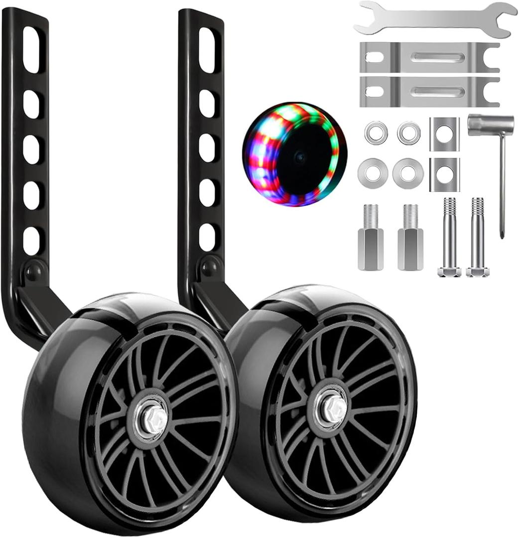 Training Wheels, Wider Flash Kids Bike Training Wheels for 12 14 16 18 20 Inch Single Speed & Variable Speed Bicycle Heavy Duty Rear with Stabilizers Mounted Kit