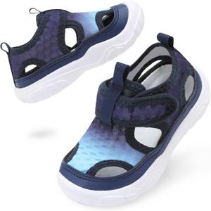 BARERUN Kids Water Shoes Boys Girls Barefoot Aqua Socks for Swim Surf Pool Beach Sport Lightweight Breathable Sandal Athletic Slip-On Sneaker for Toddler Outdoor Indoor (9.5 Toddler, Blueblack)