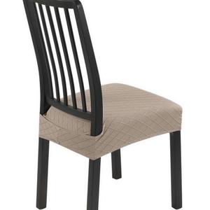 SearchI Stretch Dining Chair Seat Covers Set of 6, Soft Removable Washable Seat Covers for Dining Chairs, Dining Room Seat Cover Protector (Rear-Covered, Check Jacquard Khaki)