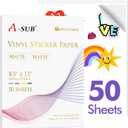 A-SUB Premium Printable Vinyl Sticker Paper for Inkjet Printers, 50 Sheets Matte White Waterproof Sticker Paper 8.5x11 Inch for Making Your Own Stickers at Home