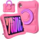 Kids Case for iPad mini 7 (A17 Pro) 2024 / Mini 6th Gen 2021 8.3 inch  Lightweight Flexible Shockproof Rotating Stand Handle Rugged Cover for iPad mini 7th 6 Generation Girls Boys, Pink