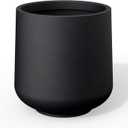 Kante 15.3" Dia Round Concrete Planter, Outdoor Indoor Large Plant Pots Containers with Drainage Hole and Rubber Plug for Home Garden Patio, Black