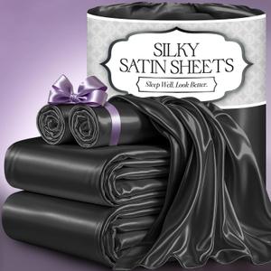 DECOLURE Satin Bed Sheets - 4 Piece Luxury Silky King Size Bedding Set - Softer Than Silk, Wrinkle-Free with 15 Deep Pocket Fitted Sheet, Perfect for Hair & Skin, Gifts for Women (Stone Grey)