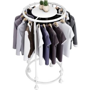Round Garment Rack, Floor Standing Iron clothes Hanging Rack with Topper, Suitable for Large Shopping Malls Retail, Clothes Boutique Display Laundry Rooms Multi-Purpose Hanging (WHITE)