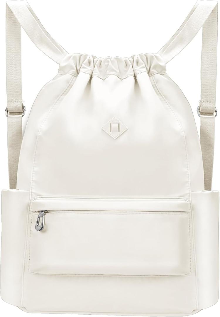 BAVELOE Drawstring Backpack with Wet Pocket Gym Backpack Water-Resistant Cinch String Bag Beach Swim for Women Men (Beige)