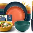 Teivio 32-Piece Kitchen Plastic Wheat Straw Dinnerware Set, Service for 8, Dinner Plates, Dessert Plate, Cereal Bowls, Pasta Bowls, Unbreakable Outdoor Camping Dishes, Autumn Multicolor