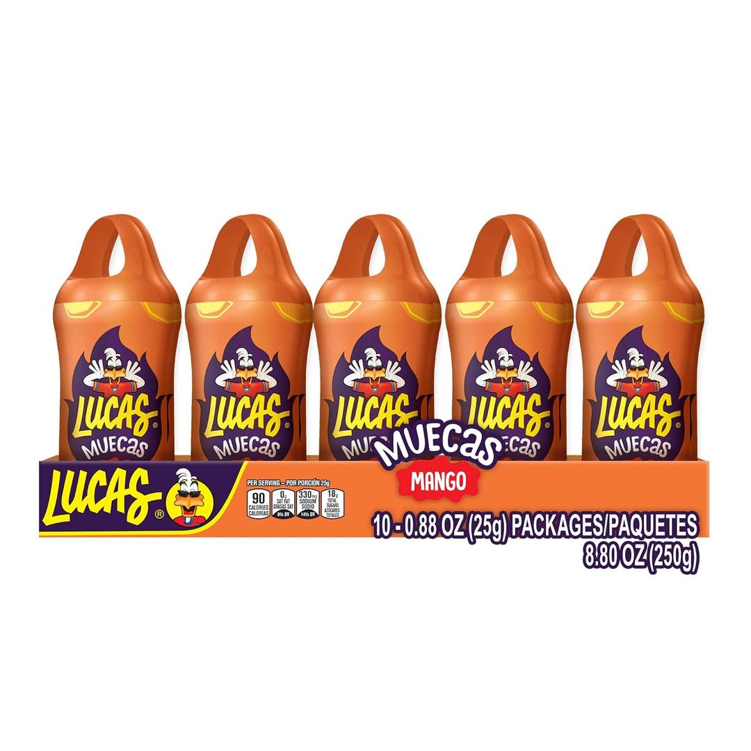 Lucas Muecas Lollipop Mango Flavor Candy, 0.96oz - 10 Pieces Pack for Treats, Snack, Parties, Piatas