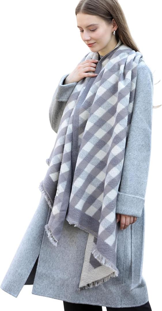 Wander Agio Diagonal Checkered Scarf Winter Shawl Thick Cashmere-Like Soft Wrap Warm Scarves Womens Plaid Shawls