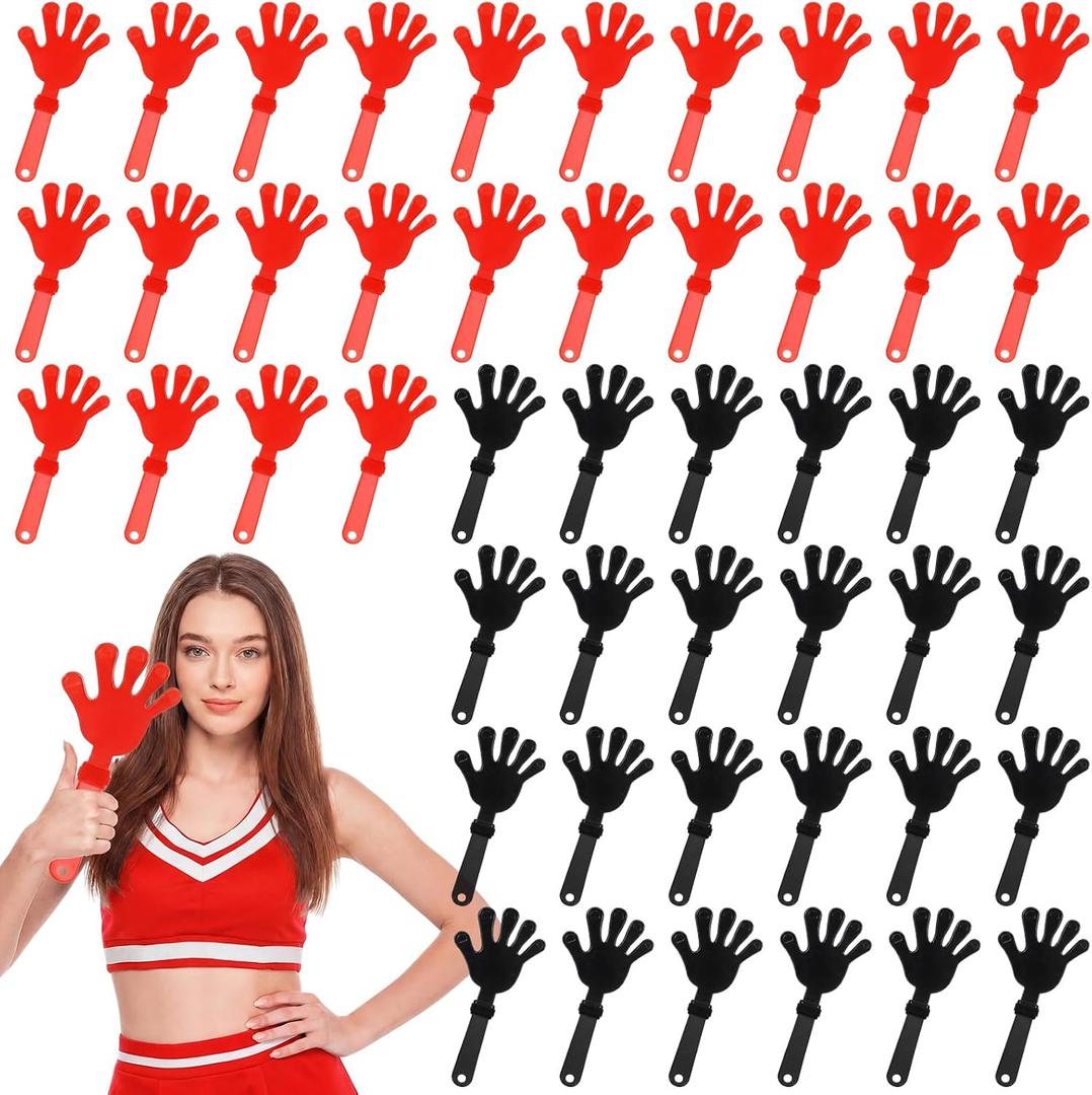 Junkin 48 Pcs Hand Clappers Bulk 7.5 x 3.5 Inch Plastic Noise Makers Party Favors Cheers Clapping Noise Makers Clacker for Soccer Match Football Sporting Event Birthday Game Supplies (Red,Black)