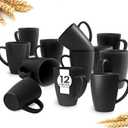 Teivio 12 Pack Wheat Straw Cups with Handle,Plastic 13.5 oz Squircle Mugs, Reusable Unbreakable Drinking Water Tumblers for Adults, Kids, Coffee, Camping,RV, Dishwasher Safe, Black