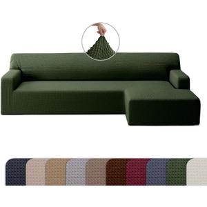 COVER QUEEN Sectional Couch Cover for L-Shaped Chaise Sofa, 1-Piece Washable Furniture Protector, Super Stretch Fabric, Pet Friendly for Dogs and Cats, Gallant, Green, Right-Facing Chaise