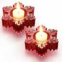 Tealight Candle Holder Set of 2, Red Glass Tealight Holder for Xmas Ornament, Snow Candle Holder Stand for Christmas Table Centerpieces Decoration, Red