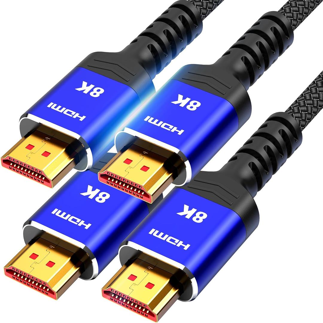 Highwings 8K HDMI 2.1 Cable 6.6FT/2M 2-Pack, Ultra High Speed HDMI Cable Braided Cord-4K@120Hz 8K@60Hz, DTS:X, HDCP 2.2 & 2.3, HDR 10 Compatible with Roku TV/HDTV/Blu-ray