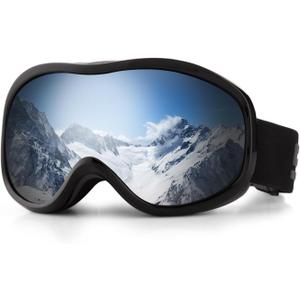 YLYUELANG OTG Ski Goggles for Men & Women, 100% UV Protection Snowboard Goggles, Over Glasses Anti-Fog, Scratch Resistant Snow Goggles for Ski & Snowboard(Black Frame&Silver Lens)