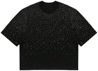 WDIRARA Men's Sparkle Rhinestone T-Shirts Crew Neck Short Sleeve Tee Party Club Rave Top, L