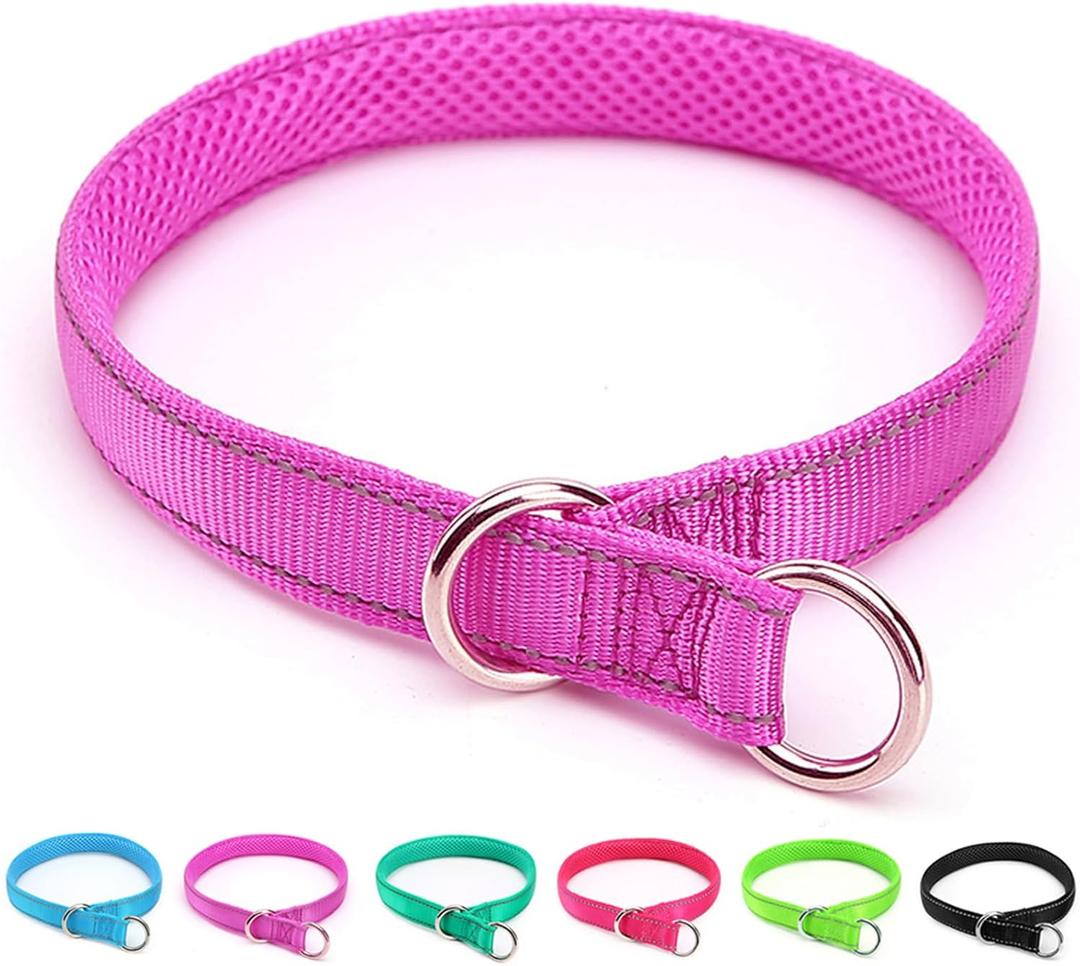 Reflective Slip Dog Collar, Loop Dog Collar for 20-38 lbs Dogs, Nylon Training Collars with Soft Padded for Dogs (5/8" W x 15.5" L, Purple)