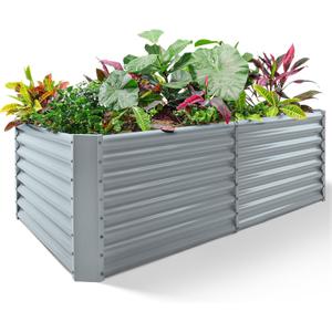 Land Guard 6×3×2ft Galvanized Raised Garden Bed, Planter Boxes Outdoor, Raised Garden Beds Outdoor for Vegetables, Flowers, Herbs, 269 Gallons, Modern Gray