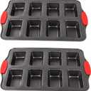 2 Packs 8 Cavity Non-Stock Mini Loaf Pan with Silicone Handle, Mini Bread Loaf Baking Pan Mini Brownie Pan Cheesecake Mould Rectangular Bar