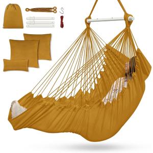 Outerman Hammock Chair, Hanging Chair with 3 Cushions and Foot Rest Support, Sturdy Metal Spreader Bar Max 500Lbs, Swing Chair for Bedroom, Indoor & Outdoor, Patio, Porch or TreeKhaki