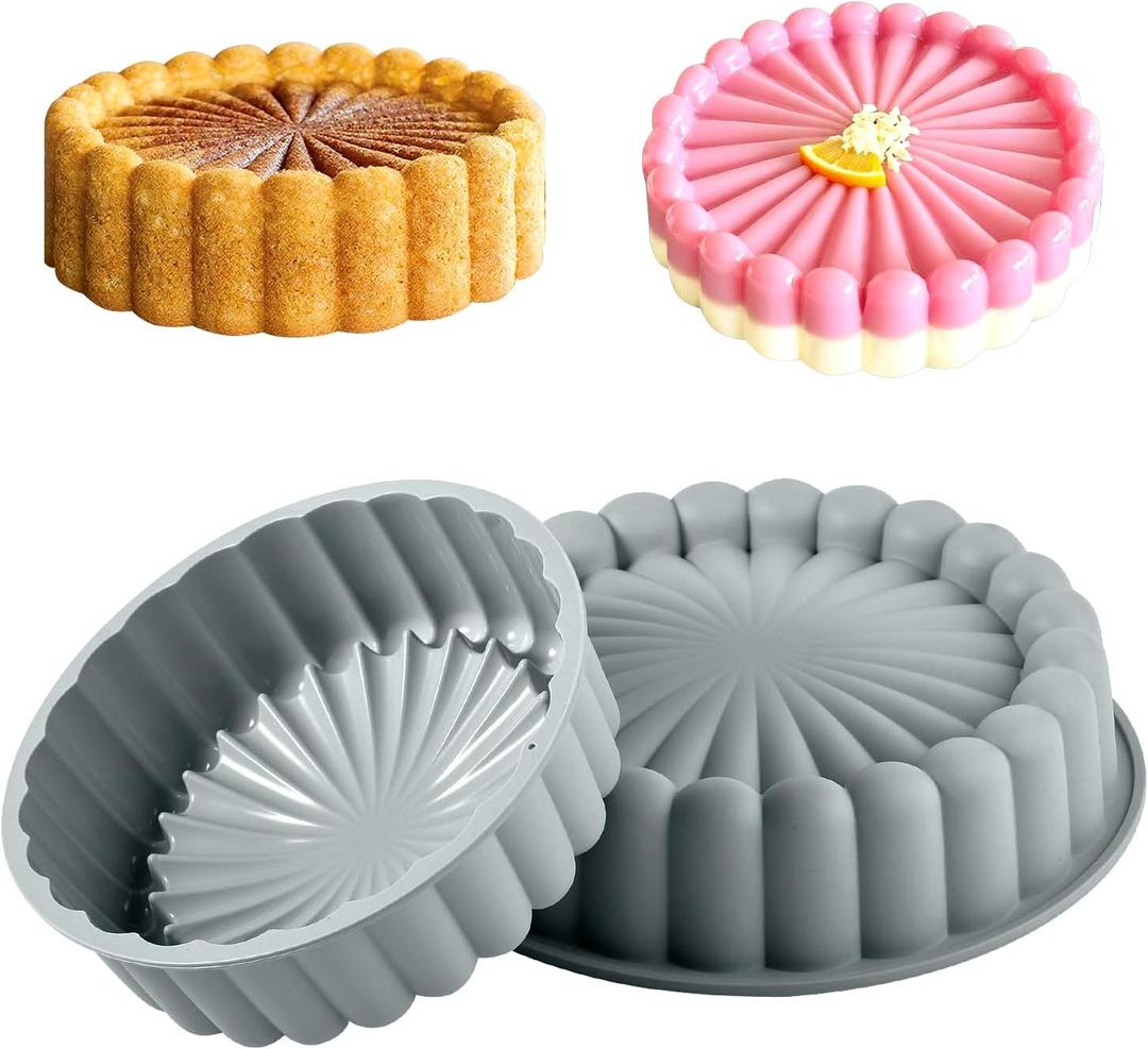 10 Inch Silicone Cake With 8 Inch Pan Set (2 Pack) - Nonstick Baking Mold for Pound Cake, Jello, Bread & Brownies, Dishwasher Safe, Grey