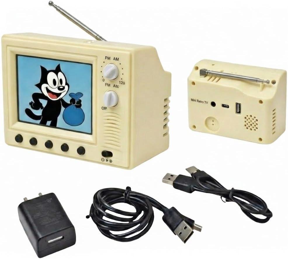 Mini Retro TV, Pixel Pocket Tiny TV, 2.4 Inch HD 480p with 8GB Storage, Support USB Upload Video, 180 Minutes of Battery Lifeg 1:12 Scale Classics for Dollhouse Miniature Scenes Gift (Light Yellow)