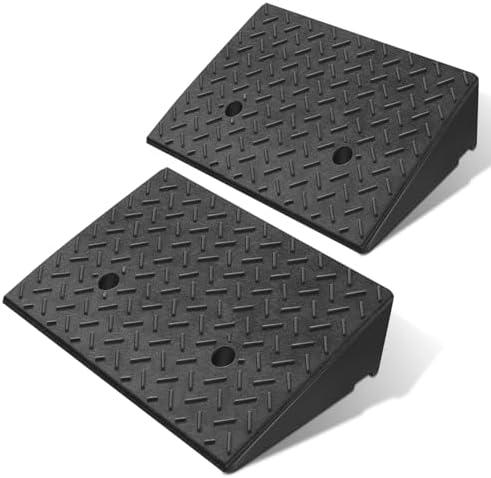 DNA MOTORING 2pcs 5.3" Rise Rubber Curb Ramp Heavy Duty Loading Driveway Ramp Threshold Ramp 19.5 in L x 13.6 in W x 5.3 in H for Loading Dock, Warehouse, Wheelchair, Motorcycles, Cars, TOOLS-00646