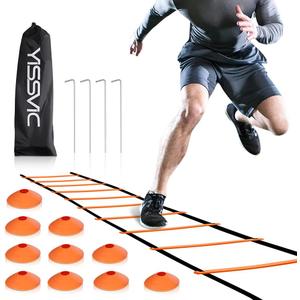 YISSVIC Agility Ladder and Cones 20 Feet 12 Adjustable Rungs Fitness Speed Training Equipment,1 Carry Bags, 10 Cones, 4 Stakes, Basketball, Soccer
