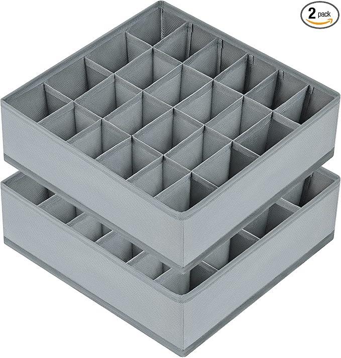 Joyoldelf Sock Drawer Organizer Divider 2 Packs Underwear Organizer, 24 Cell Closet Organizers and Storage Organizer Sock Holders Organizers for Storing Socks, Handkerchiefs, Ties, Belts (Grey)