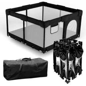 Dearlomum Foldable Baby Playpen with Gate, Extra Large Collapsible Play Yard for Babies & Toddlers, Portable Travel Playpen, Baby Activity Center for Indoor & Outdoor Use (Black 51"51") (50x50 ")