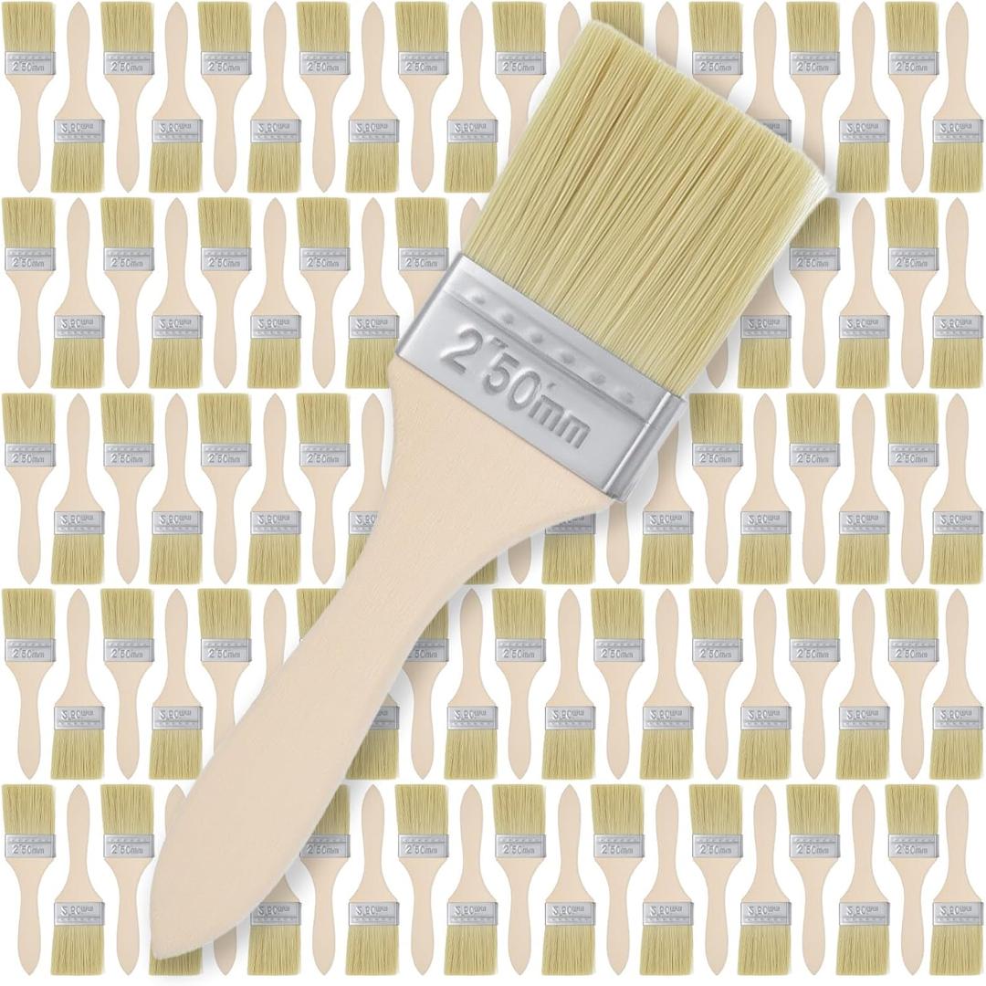 100 Pack 2 Inch Paint Brush Set, Bulk Bristle Chip Brushes, Paint Brushes for Painting Walls Furniture Wood, Brush for Art Painting Projects - Use for Varnish Glues Stains