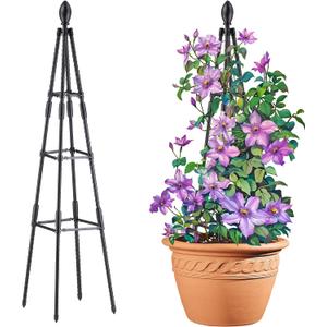 AlisisFores 4 Ft Tower Obelisk Trellis for Potted Climbing Plants, Garden Trellis Rustproof Plastic Coated Metal Plant Support for Vegetables, Vines and Rose Bushes