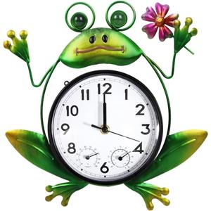 Outdoor Clock Silent Non-Ticking, Frog Outdoor Wall Clock with Thermometer & Humidity Decorative Outdoor Clocks for Patio, Garden, Home Decor