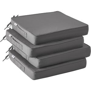 Outdoor Chair Cushions Set of 4,Waterproof Outdoor Seat Cushions for Patio Furniture,Patio Chair Cushion with Handle and Ties, Square Out Door Chair Pads,19" x 19" x 3", Darkgrey