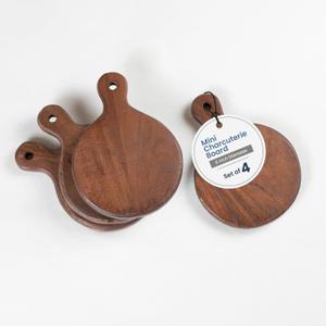 The Fine Living Co. Set of 4 Small Appetizer Serving Plate, Walnut Mini Charcuterie Boards, Acacia Round Board, Wood Tray, Small Serving Board for Cheese, Meat, Pizza, Food-grade, 7"x5", 0.6" Thick