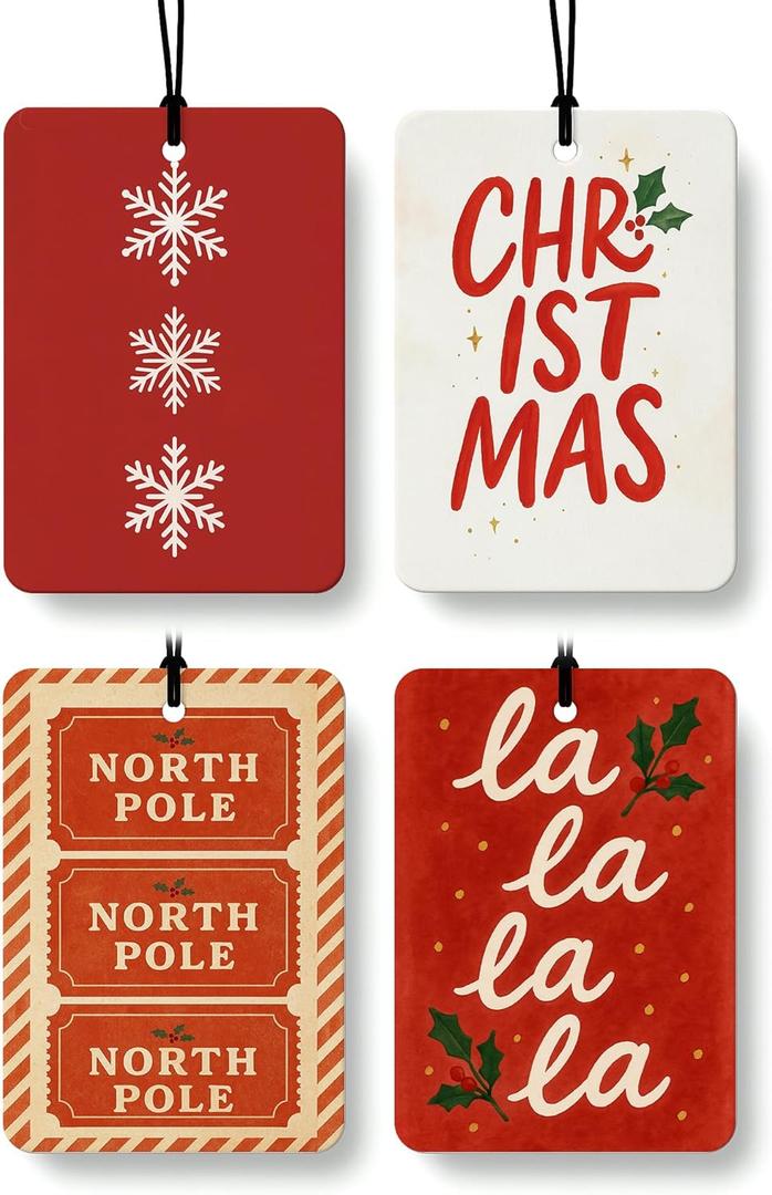 Red Christmas Berry Car Air Freshener 4 Pcs, Retro Winter Snowflake Christmas Hanging Air Freshener for Cars Closet Drawer Books, Xmas Car Accessories Mirror Decor for Women