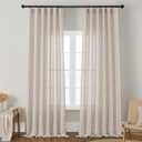 Linen Curtains 108 Inches Long for Bedroom Semi Sheer Flax Burlap Beige Tan Linen Curtains Ceiling to Floor Drapes Rod Pocket Hook Belt for Living Room Guest Room 108 Inch Length Set of 2