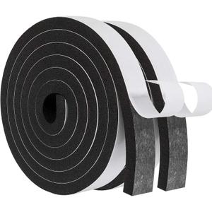 MAGZO Weather Stripping Door Seal,1 Inch Wide X 3/8 Inch Thick Adhesive Foam Tape Soundproof Weatherstripping for Windows, 2 Rolls Total 13FT Black