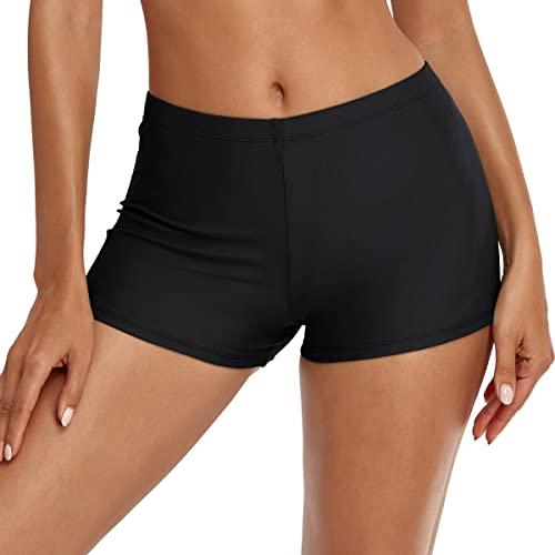 Aqua eve Black Swim Shorts for Women Stretchy Board Shorts Solid Tankini Bottoms Sport Swimsuit Bottoms Large