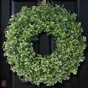 26" Artificial Boxwood Wreath for Front Door - Large Faux Aglaia Odorata Wreath, Fake Eucalyptus Leaves Plants for Wall Window Farmhouse Outdoor Decor - Spring, Summer, All Seasons (Green)